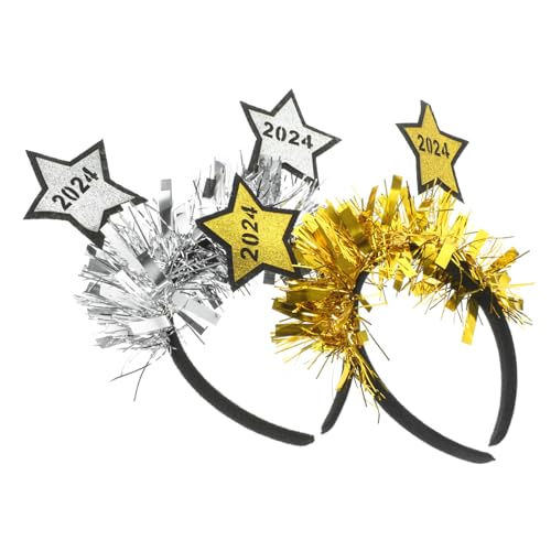 VICASKY 2 Stück Glitzernder Neujahrshaarreif mit Goldenen und Silbernen Sternen Bequemer Kopfschmuck für Neujahrspartys Festliche Haarschmuck Accessoires für Erwachsene von VICASKY