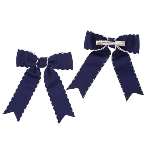 VICASKY 2 Stück Haarschleifen für Mädchen Navyblauer Haarclip mit Langem Ripsband Weiches Leichtes Design Stilvolle Schleife für Schule Party und Alltag von VICASKY
