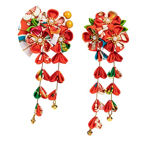 VICASKY 2 Stück Haarschmuck Im Japanischen Stil Große Dekoration Haarklauenklammern Band Haarklammern Für Frauen Produkte Haarspangen Für Damen Haarnetz Haarnadel Braut- Rot Stoff von VICASKY