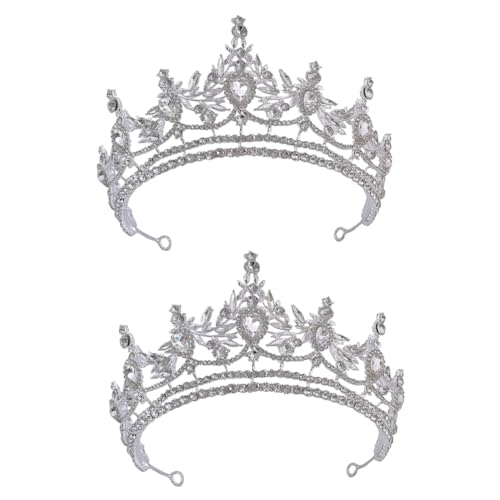 VICASKY 2 Stück Hochzeit Tiara Strass Prinzessin Diadem Braut Krone Damen Kopfstück Silber Leichte Haarschmuck Festliche Kopfbedeckung für Braut und Hochzeitsfeier von VICASKY