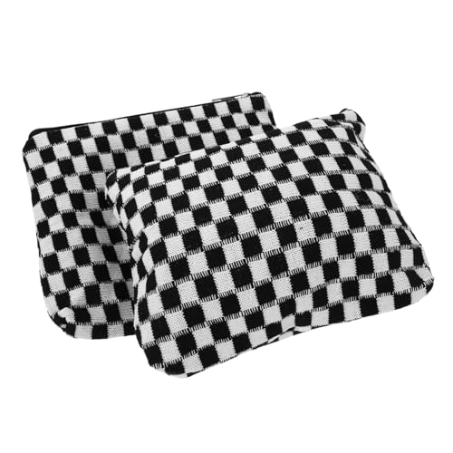 VICASKY 2 Stück Karierte Kosmetiktasche mit Kontrastierendem Farbblock Große Kapazität Gestrickt Stilvoller Reise-Organizer Hängend Geräumig Modisch für Frauen Mädchen von VICASKY