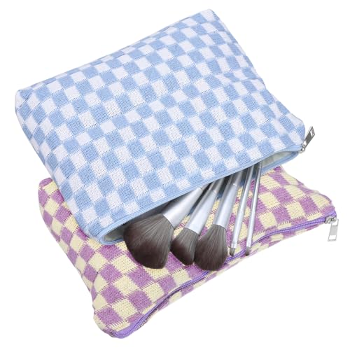 VICASKY 2 Stück Kosmetiktasche Klein Leicht mit Reißverschluss Weiche Makeup Organizer Taschen Klassische Karomuster Kompakt und Langlebig für Reisen und Alltag von VICASKY