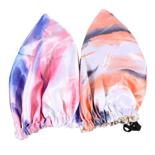 VICASKY 2 Stück Krawatten-Dye emulierte Seidennachtcap Duschkappe Haarduschhaube saugfähige Duschhaube Rand Hüte für Frauen Haarmütze Duschmütze Bademütze frauen baden Duschzubehör Satin von VICASKY