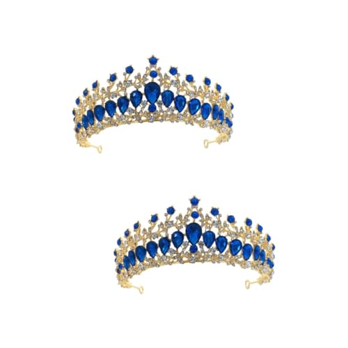 VICASKY 2 Stück Luxuriöse Brautkrone mit Funkelnden Strasssteinen Modisches Blaues Hochzeits Haarschmuck Accessoire Diadem für Damen bei Hochzeit Party und Festlichen Anlässen von VICASKY