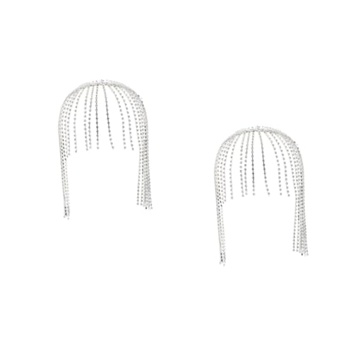 VICASKY 2 Stück Luxuriöses Strass Tassel Haarband Damen Glänzend Schmuck Stirnband Hochzeits Haarschmuck Braut Party Accessoire Silber von VICASKY