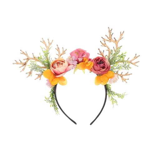 VICASKY 2 Stück Natürliche Hirschgeweih Haarreifen mit Realistischen Blumen Perfekter Haarschmuck für Weihnachts und Festtagsfeiern Simulierte Zweige für Wald Look Leicht und Komfortabel von VICASKY