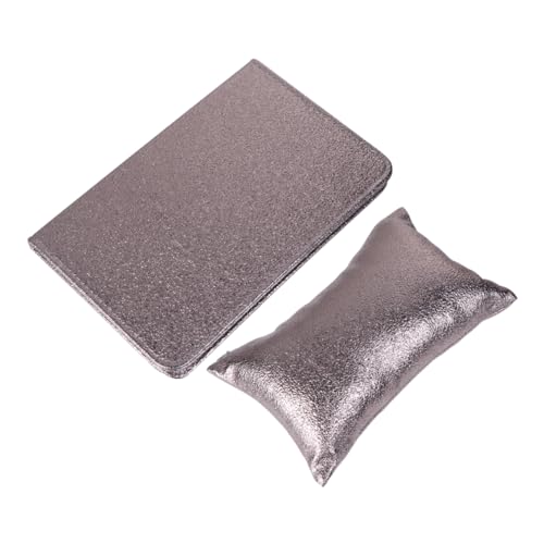 VICASKY 2 Stück PU Leder Faltbare Handauflage und Kissen für Maniküre Komfortable Handstütze für Nagelsalon und Zuhause Silber von VICASKY