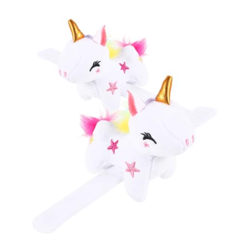 VICASKY 2 Stück Plüsch Einhorn Slap Armbänder Kuschelig Sanft PP Baumwolle Cartoon Design Einfach Anzulegen Mädchen Party Mitgebsel von VICASKY