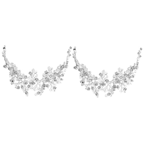 VICASKY 2 Stück Rhinestone Haarschmuck Braut Stirnband mit Kristallen Haarband für Hochzeit und Party Silbernes Handgefertigtes Strass Haarreif Accessoire für Damen Braut Haarkrone von VICASKY