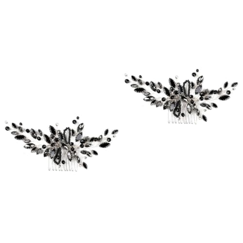 VICASKY 2 Stück Schwarzer Braut Haarkamm Eleganter Strass Haarschmuck Hochzeit Brautschmuck Leicht und Stabil Für Braut und Brautjungfern von VICASKY
