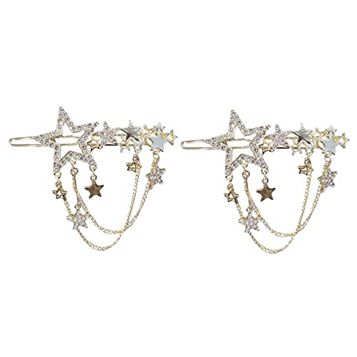 VICASKY 2 Stück Stern Strass Haarspangen mit Tasseln Seitliche Haarklammern für Damen Eleganter Haarschmuck für Hochzeit Party Alltag und Festliche Anlässe von VICASKY