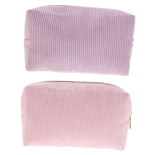 VICASKY 2 Stück Teiliges Corduroy Kosmetiktaschen Leichte Reise Make Up Taschen mit Reißverschluss Multifunktionale Kosmetik Organizer für Damen Minimalistisches Design für Business und von VICASKY