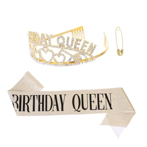 VICASKY 2 Stück Teiliges Krone Haarband und Schärpe für Geburtstagsfeiern Glitzernde Krone mit Seitenkämmen zur Sicheren Befestigung Bequeme Stoffschärpe für Festliche Anlässe für von VICASKY