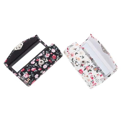 VICASKY 2 Stück Teiliges Lippenstift Etui mit Spiegel Retro Blumenmuster Weichem Tragbare Make Up Aufbewahrungsbox für Damen Kompakt Leicht für Reisen Büro und Alltag von VICASKY
