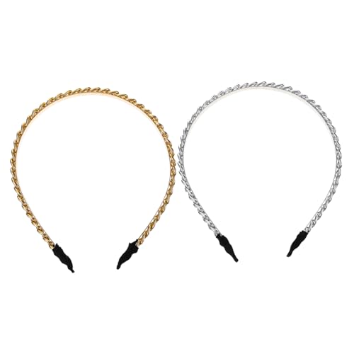 VICASKY 2 Stück Teiliges Modisches Metall Stirnband Dünne Ketten Haarreifen in Gold und Silber Stilvolle Haaraccessoires für Damen für Party und Hochzeit Langlebiges Design von VICASKY