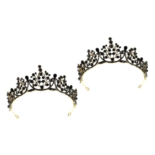 VICASKY 2 Stück Vintage Barock Brautkrone Schwarz Tiara Haarschmuck Hochzeit Party Festliches Diadem für Frauen Brautaccessoire von VICASKY