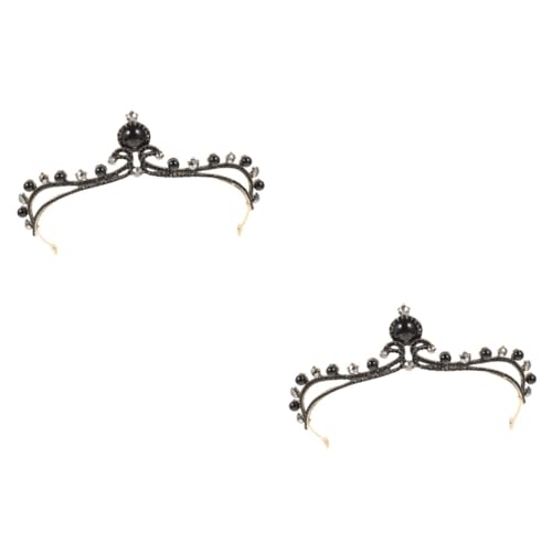 VICASKY 2 Stück Wasserdichte Brautkrone mit Funkelnden Strasssteinen Leichter Damen Tiara für Hochzeit Party und Geburtstag Diadem in Gold mit Schwarzer Perle Modisches Haarschmuck von VICASKY