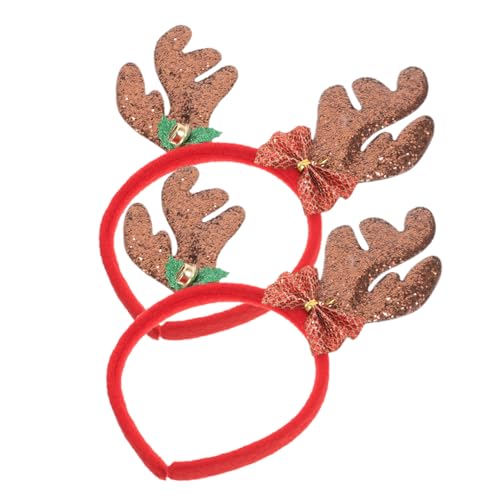 VICASKY 2 Stück Weihnachtliches Damen Haarreif mit Braunen Rentiergeweihen Glitzerndes Party Haarschmuck Bequemes Langlebiges Stirnband für Weihnachten Kostüm und Cosplay von VICASKY