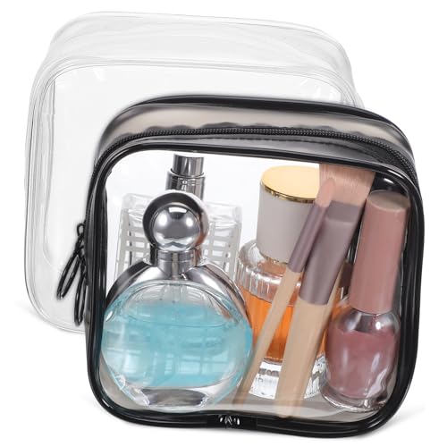VICASKY 2 Stück wasserdichte Kosmetiktasche PVC Transparente Reise Make Up Tasche mit Doppelreißverschluss Kompakte Beauty Organizer für Damen Praktische Kulturbeutel für Unterwegs von VICASKY