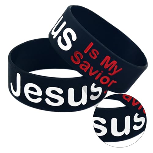 VICASKY 2 Stücke Jesus Silikonarmband mit My Savior Aufdruck Unisex Wristband Leichtes Atmungsaktives Herren und Damen Armband Modisches Christliches Schmuckstück in Schwarz von VICASKY