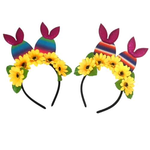 VICASKY 2 Stücke Osterhaarreif mit Hasenohren und Sonnenblume Lustige Kopfband für Ostern Haaraccessoires für Familienfeiern Fotorequisiten von VICASKY