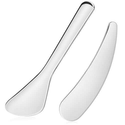 VICASKY 2 Stücke Schönheit Spatel Make-up Gesichtspflege Lotion Für Hautpflege Gesicht Creme Scooper Applikator Cremes Metall Kosmetische Löffel Eye Roller Augenringe Werkzeug Edelstahl Zauberstab von VICASKY