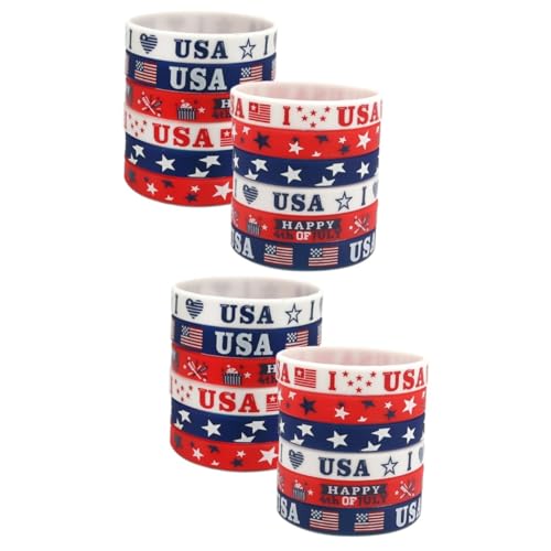 VICASKY 24 Stck. Teiliges Silikonarmband mit Flaggenmotiv Wiederverwendbar und Bruchsicher Patriotisches Partyzubehör für Unabhängigkeitstag Gruppenfeiern und Geburtstagsfeiern von VICASKY