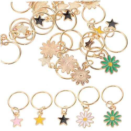 VICASKY 25 Stück Teiliges Haarring für Zöpfe aus Zinklegierung Dreadlocks Schmuck mit Stern und Blumenanhängern Vielseitige Haar Charms für Damen Einfach zu Biegen für Flechtfrisuren von VICASKY