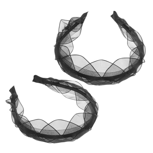 VICASKY 2stücke Netz-haarreif Schwarz Damen-haarband Elastisches Stirnband Dekorativer Kopfschmuck von VICASKY
