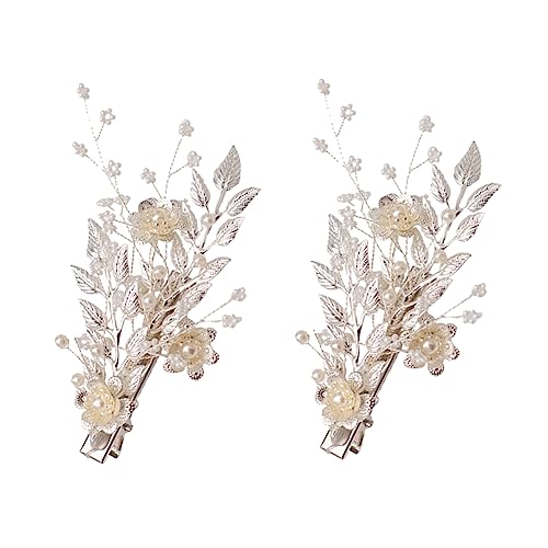 VICASKY 2stücke Perlen Haarnadeln Mit Blattperlen Haarspangen Kopfschmuck Für Damen Und Mädchen Haarschmuckstück Silberfarben Für Hochzeiten Partys Und Besondere Anlässe von VICASKY