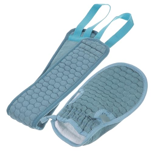 VICASKY 2stücke Badetuch Für Rücken Peelinghandschuh Mit Langen Streifen Duschtuch Für Hornhautentfernung Spa-behandlung Bequemer Griff Blau von VICASKY