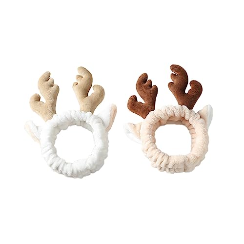 VICASKY 2stücke Haarbänder Mit Niedlichem Geweih-design Bequeme Kopfband Für Makeup Und Gesichtspflege Aus Korallenfleece Für Damen Und Zufällige Farben von VICASKY