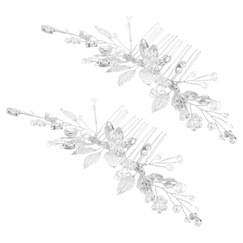 VICASKY 2stücke Haarkamm Für Hochzeit Mit Blattmotiv Kunstperlen Glitzernder Seitenkamm Haarschmuck Für Frauen Und Mädchen Brautjungfern Abschlussball von VICASKY
