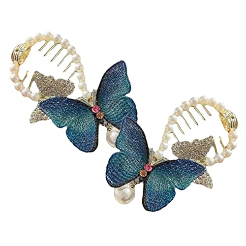 VICASKY 2stücke Haarklammern Schmetterling Strass-haar-accessoires Für Frauen Haar-dutt-accessoires Mit Perlen Schmetterlings-haarklammer Für Pferdeschwanz Strass-dutt-manschette Für von VICASKY
