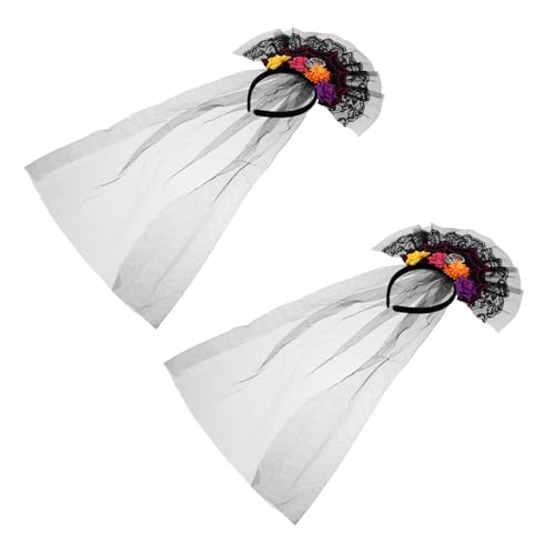 VICASKY 2stücke Halloween Haarreifen Aus Spitze Und Netz Mit Schädel-design Stirnbänder Für Festival Cosplay Und Kostümpartys Leicht Und Langlebig von VICASKY