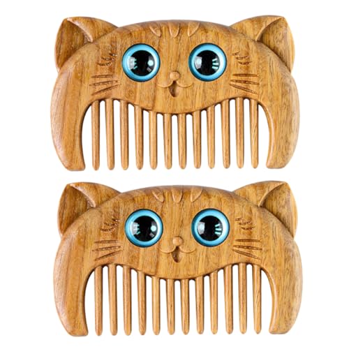 VICASKY 2stücke Holzkamm Mit Katzendesign Anti-statisch Holzhaarkamm Für Männer Herrenkamm Bartkamm Haarbürste von VICASKY