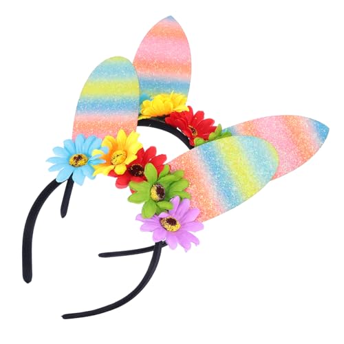 VICASKY 2stücke Ostern Haarreif Kaninchen Ohr Haarband Party Stirnband Ostern Kopfschmuck Haar-accessoires Blumen Design von VICASKY