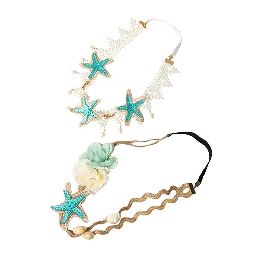 VICASKY 2stücke Perlen Stirnband Blume Damen Kopfbedeckung Muschel Haarband Spitze Verziert Haar Kranz Für Hochzeit Party Festival Foto Accessoire von VICASKY