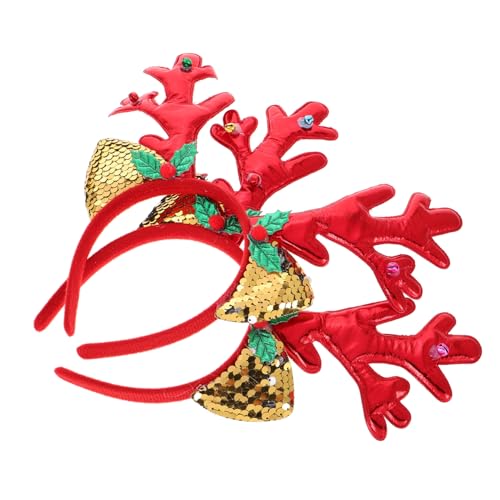 VICASKY 2stücke Rentiergeweih Haarreif Stirnband Rotes Tier-design Beflocktes Hirschgeweih-stirnband Weihnachts-haarschmuck Festliches Haar-accessoire von VICASKY