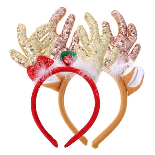 VICASKY 2stücke Weihnachtshaarband Elch Haarreif Haaraccessoire Für Damen Kopfschmuck Aus Stoff Mit Pailletten Für Festivals Und Partys von VICASKY