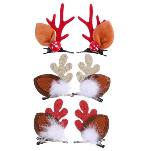 VICASKY 3 Paare Weihnachts Haarklammern Rentier Geweih Haarspangen Festlich Rot Gold mit Nerzhaar für Haarschmuck Mädchen Zubehör von VICASKY