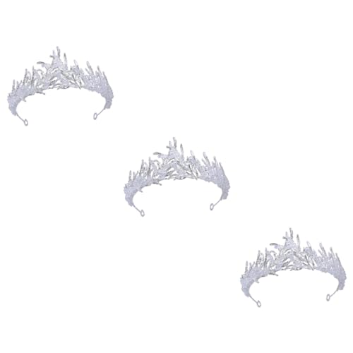 VICASKY 3 Stck. Silberne Handgefertigte Kristallkrone mit Perlen Braut Tiara für Frauen Filigraner Brautschmuck für Hochzeit Geburtstag und Festliche Anlässe von VICASKY
