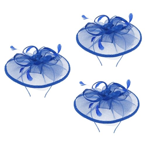 VICASKY 3 Stück Blauer Mesh Veil Fascinator Haarschmuck mit Blumen und Federn Bridal Quill Headpiece für Hochzeitsgäste Cocktailparty Tanz und Festliche Anlässe von VICASKY