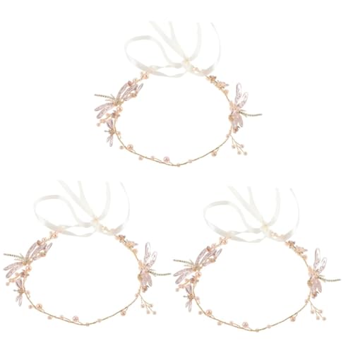 VICASKY 3 Stück Braut Haarschmuck Perlen Stirnband mit Libellen Design Leichter Hochzeitsschmuck für Braut und Mädchen Accessoire für Hochzeitsfeier Kommunion und Festliche Anlässe von VICASKY