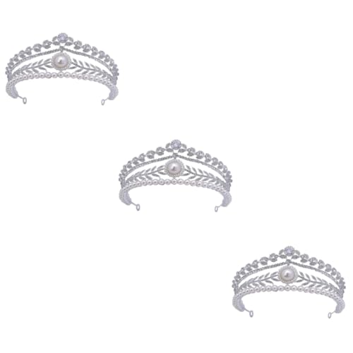 VICASKY 3 Stück Braut Tiara mit Perlen und Strass Silberne Krone für Hochzeit Geburtstag und Party Leichtes Langlebiges Design Wiederverwendbarer Haarschmuck für Damen von VICASKY