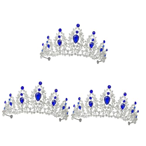 VICASKY 3 Stück Brautkrone Strass Diadem Hochzeit Haarschmuck Damen Rhinestone Tiara Blaue Barock Hochzeitskrone für Braut und Mädchen Elegant Robust Langlebig von VICASKY