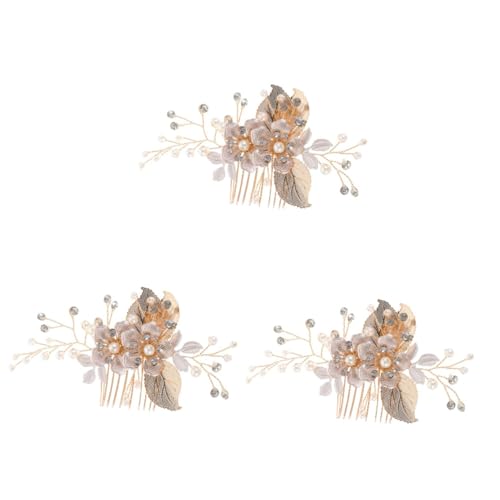 VICASKY 3 Stück Goldfarbener Filigraner Metall Haarkamm mit Design und Strasssteinen Leichter Brautschmuck für Hochzeit Abschlussball und Festliche Anlässe Komfortabel und Sicher für Damen von VICASKY