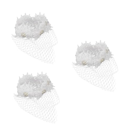 VICASKY 3 Stück Großes Besticktes Spitzen Blumen Haarband mit Großem Netz Schleier für Damen Eleganter Kopfschmuck für Hochzeit Abendessen Party und Braut Mystischer Gesichtsschleier von VICASKY
