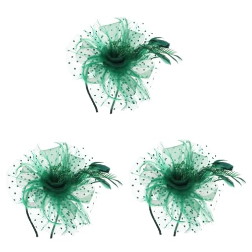 VICASKY 3 Stück Grüner Netzstoff Fascinator Haarschmuck Damen Hochzeit Braut Cocktail Teeparty Kopfschmuck Vintage Stil für Bankett und Cosplay von VICASKY