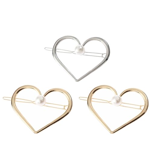 VICASKY 3 Stück Herzförmige Perlen haarspangen aus Zinklegierung Große Hohlkorn barrette Eleganter Haarschmuck für Damen Braut und Festliche Anlässe Gold Silber Mix von VICASKY